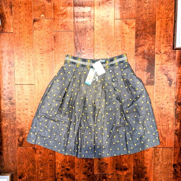 NWT Anthropologie Plenty By Tracy Reese Skirt Women's 12 Gray Polka Dot Pockets - Picture 3 of 10
